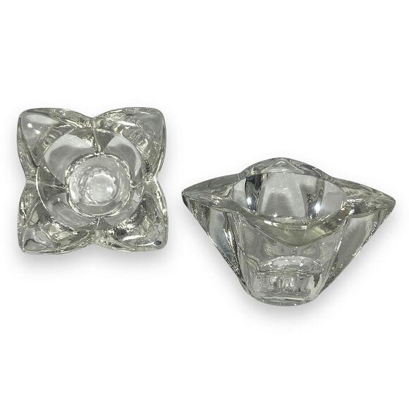 Vintage Lot of 2 Clear Glass Candle Holders Flower Shape Tealight Taper Pillar - Picture 3 of 7